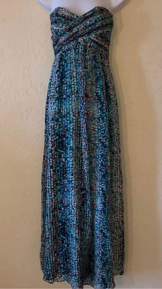 LAUNDRY by Shelli Segal Silk Maxi Gown Bermuda Blue Abstract Print Sz 0 NWOT - Image 4