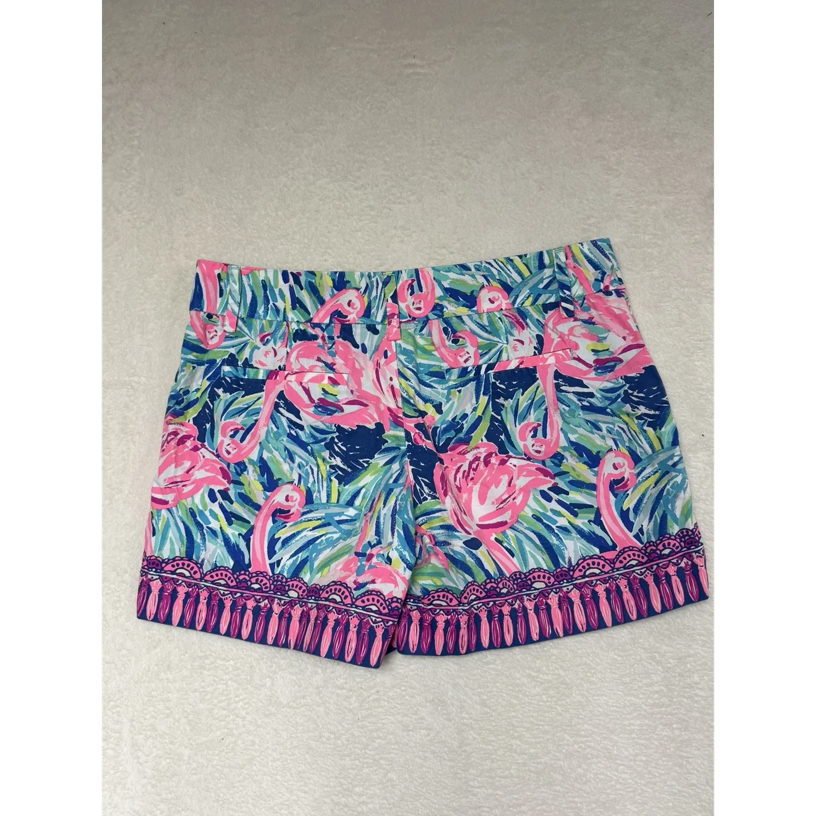 Lilly Pulitzer Flamenco beach Flamingo Callan Short Flat Front 5" Sz 4 Bright - Image 2