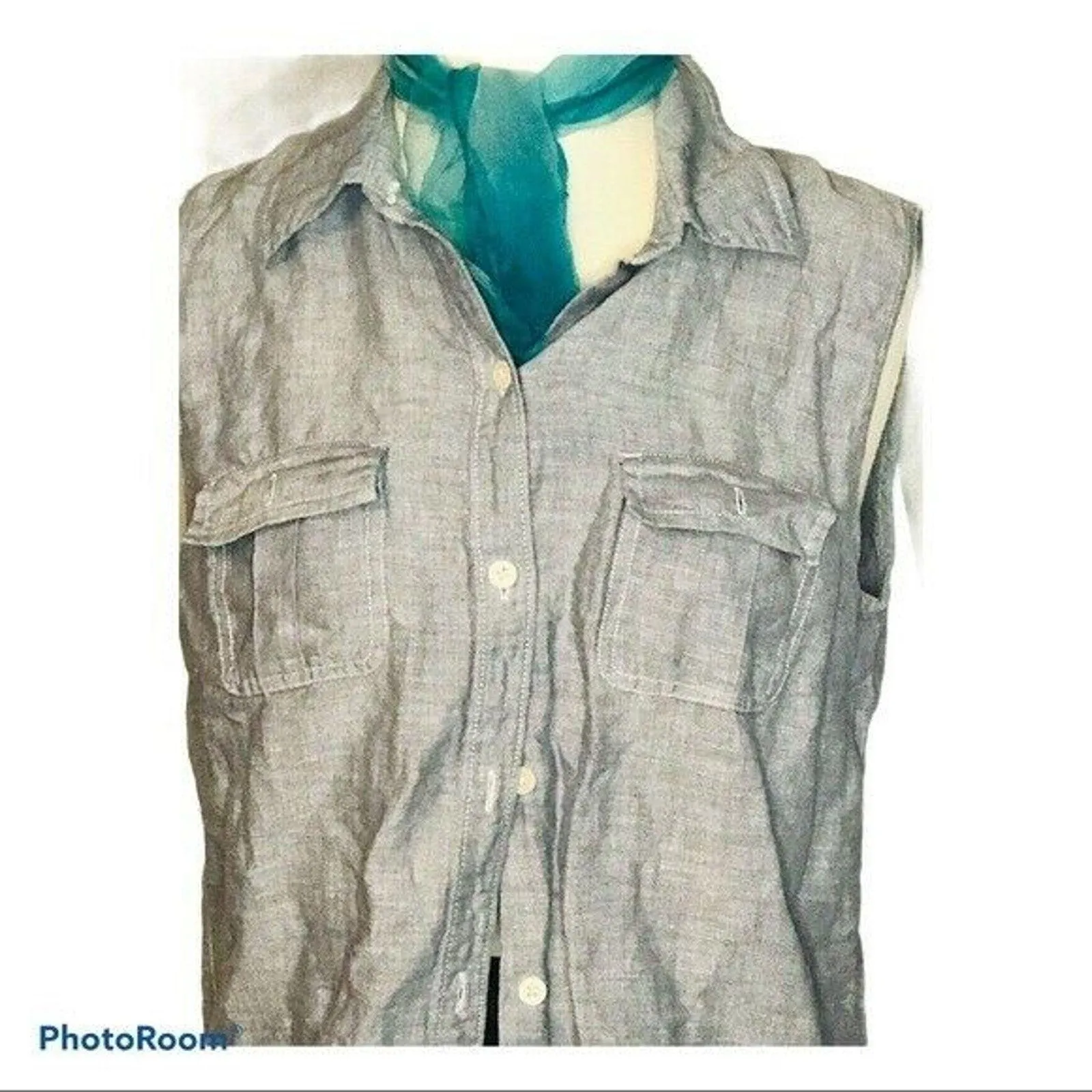 Coastal Minimalist Summer Linen Blend Sleeveless Button Down Shirt Ann Taylor 8 - Image 4