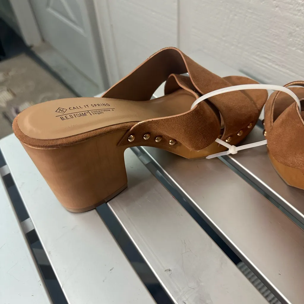 Call it spring  Brown Elastic Cork Open Toe Platform Wedge Sandal Size 6.… - Image 6