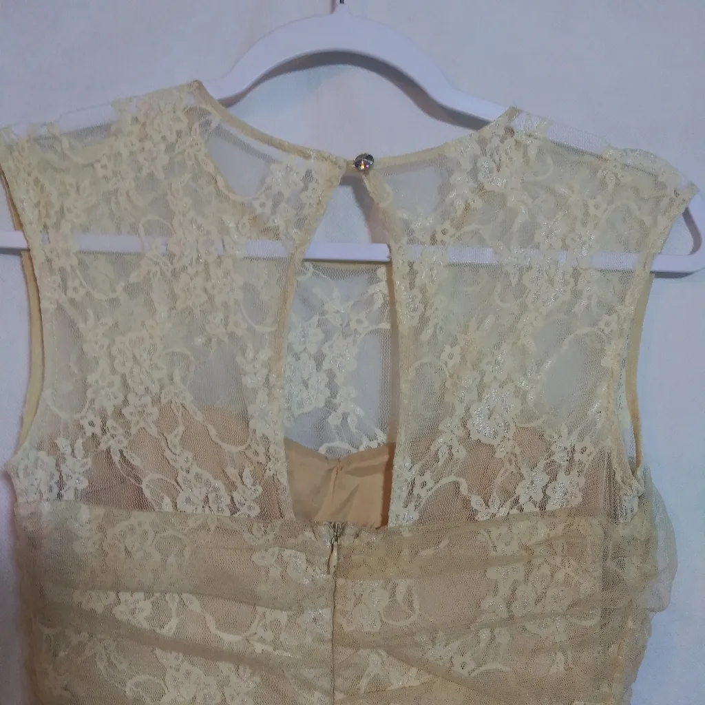 En Crème Lace Illusion Mini Dress Cream Party Size XS - Image 5