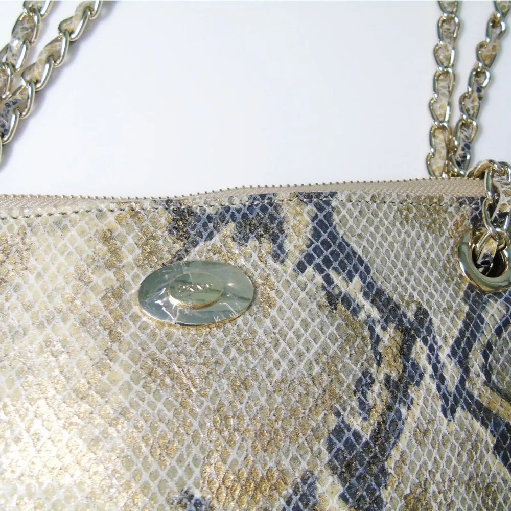 NEW DKNY Gold Python Snakeskin LEATHER HANDBAG Shoulder Crossbody Chain Purse - Image 8