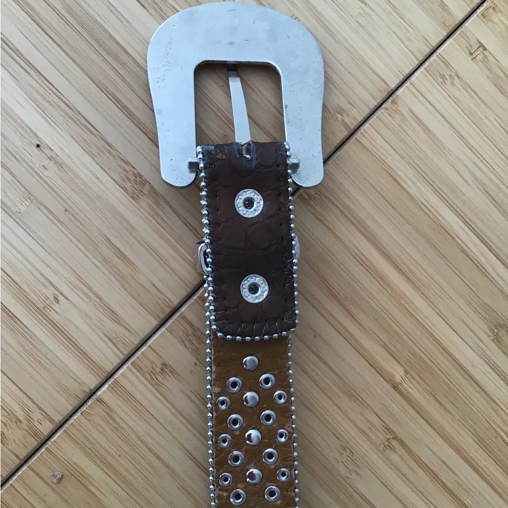 Pleather Belt Women’s Studded Rhinestones Heart Brown Size 28 VTG - Image 3