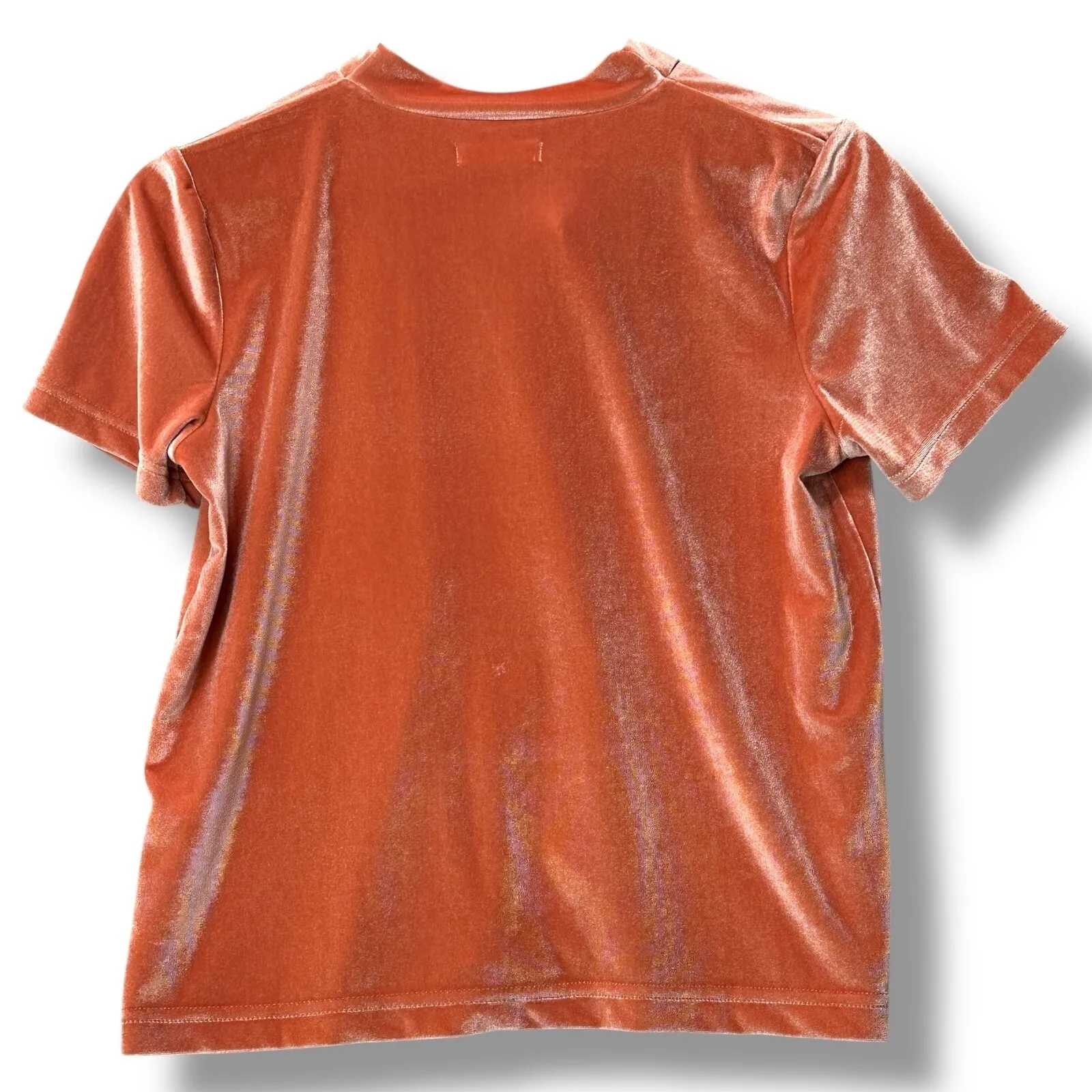 Madewell Velvet Tie Neck Blouse Small Orange Short Sleeve Retro Fall Top‎ - Image 3