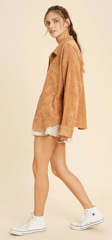 Amazing Lace  CAMEL CORDUROY BUTTON UP - Image 7