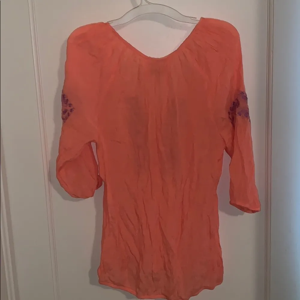 Peachy Embroidered Peasant 3/4 Sleeve Blouse - Image 5