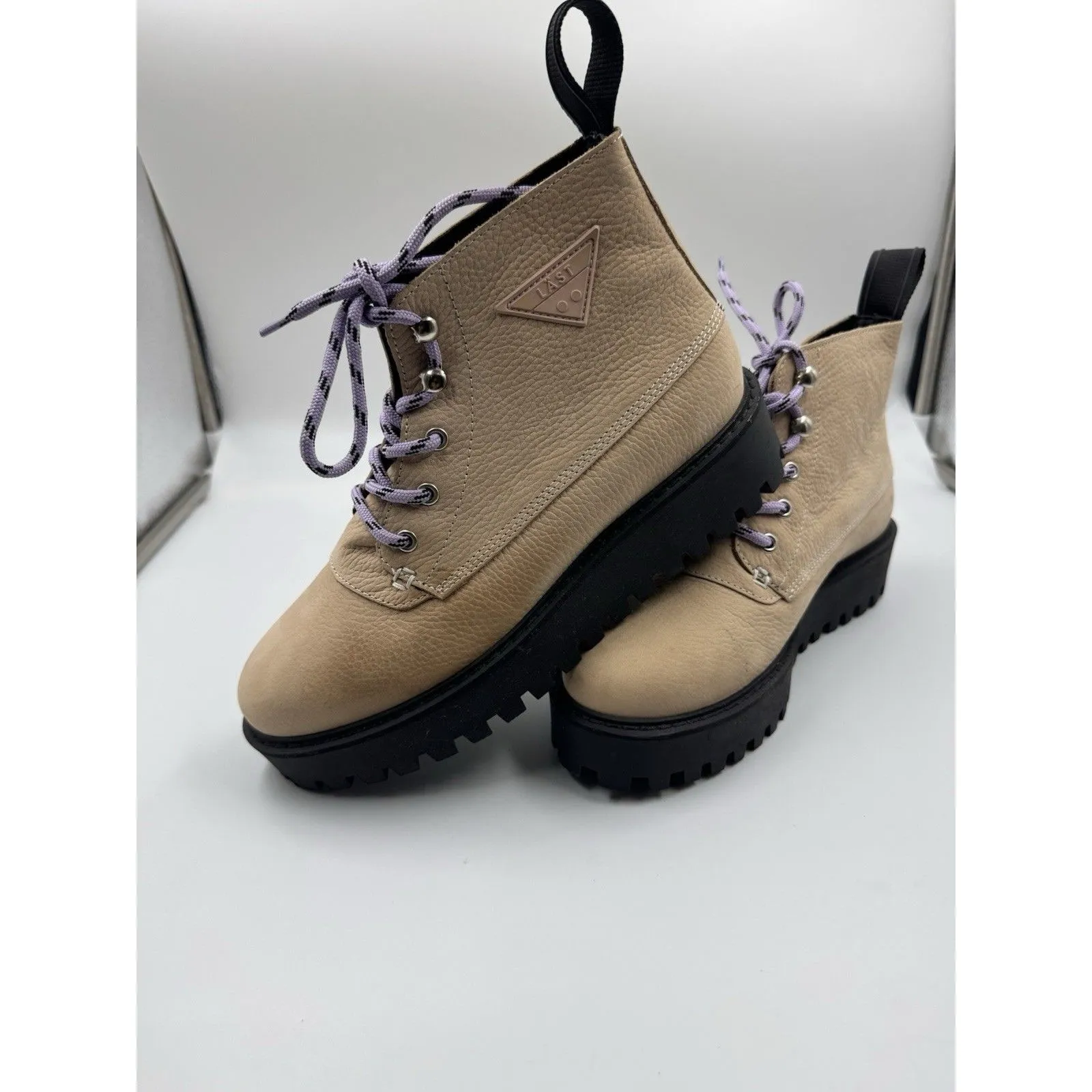 Last Rocky Cream Nubuck Leather Lug Sole Boots Purple Laces Women's Size Us 7 - Image 13