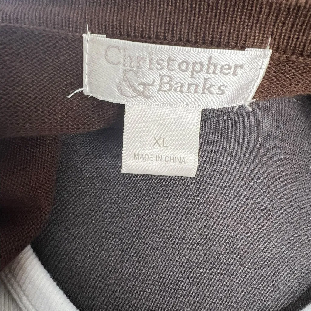 Christopher & Banks L Woman's Beautifully Embellished V-neck Brown Cardigan - Image 6