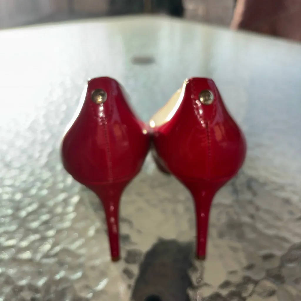 Liz Claiborne Glossy Red Peep Toe Heels - Image 3