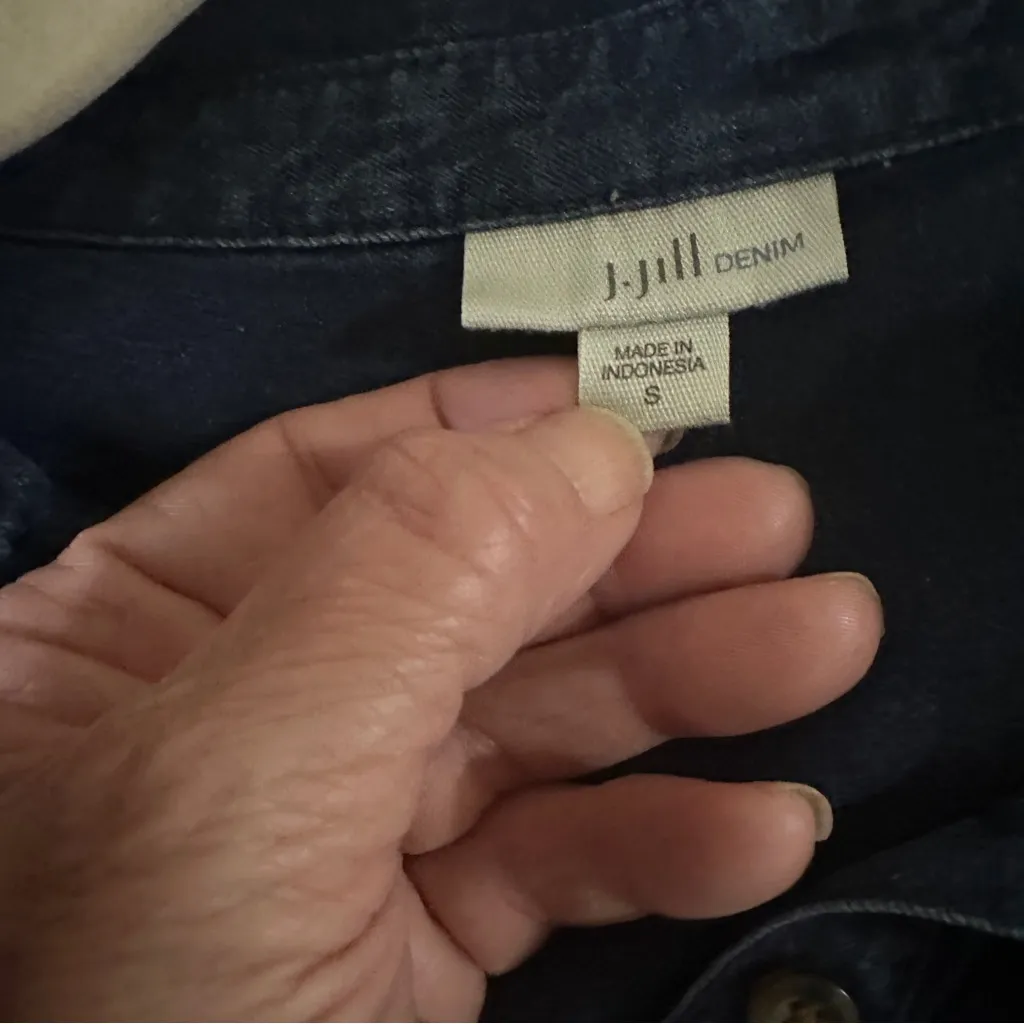 J.Jill Denim Tencel Shirt Dress Dark Wash Convertible Tab Sleeves Pockets‎ Small Blue - Image 9