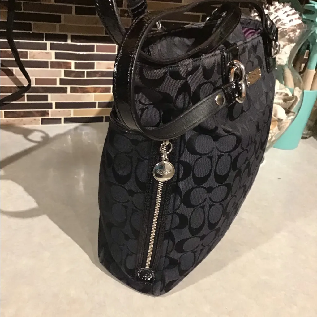 Coach Signature Black A1348- 23767E Side Zippers Gallery Tote Shoulder Handbag - Image 7