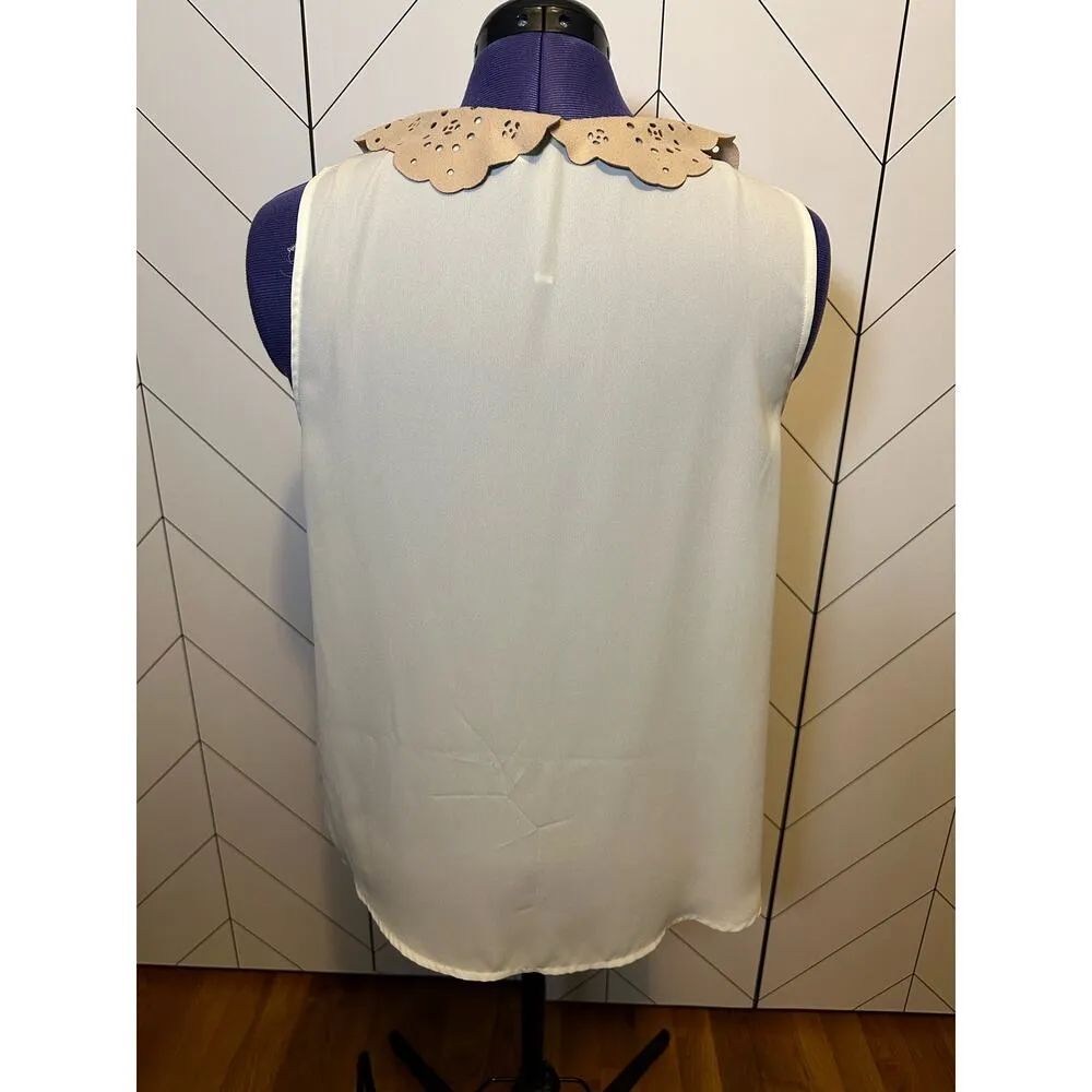 LC Lauren Conrad Women’s Large Sleeveless Keyhole Floral Ruffle White Top - Image 2