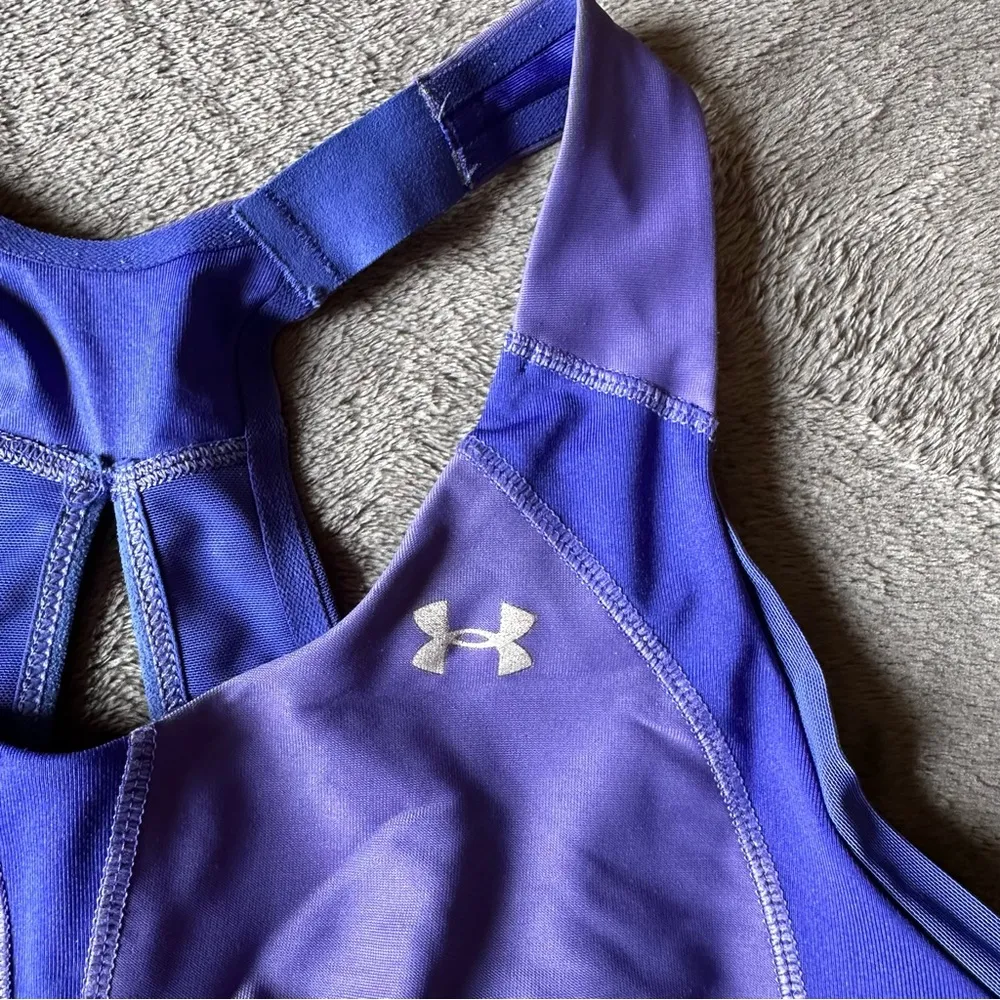 Under Armour Purple/Blue Heat Gear Racerback‎ Hook & Eye Sports Bra Sz 34C EUC - Image 2