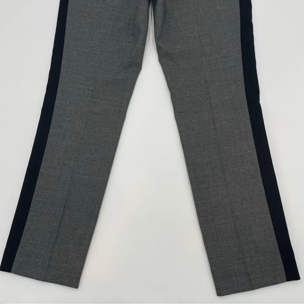 Club Monaco Pants Low Rise Size 00 Gray Black Lamb Leather Wool Tuxedo Stripe - Image 5