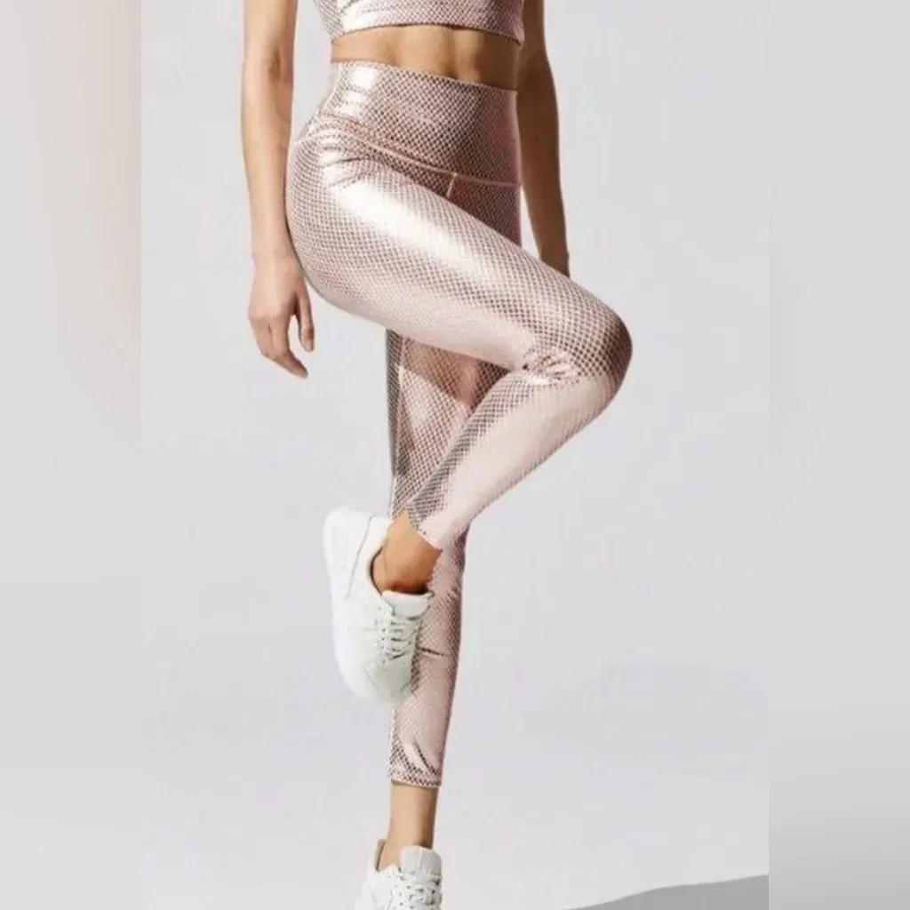 Carbon38 Scales Shine 7/8 High Rise Metallic Fishnet Rose Gold Leggings size S - Image 2