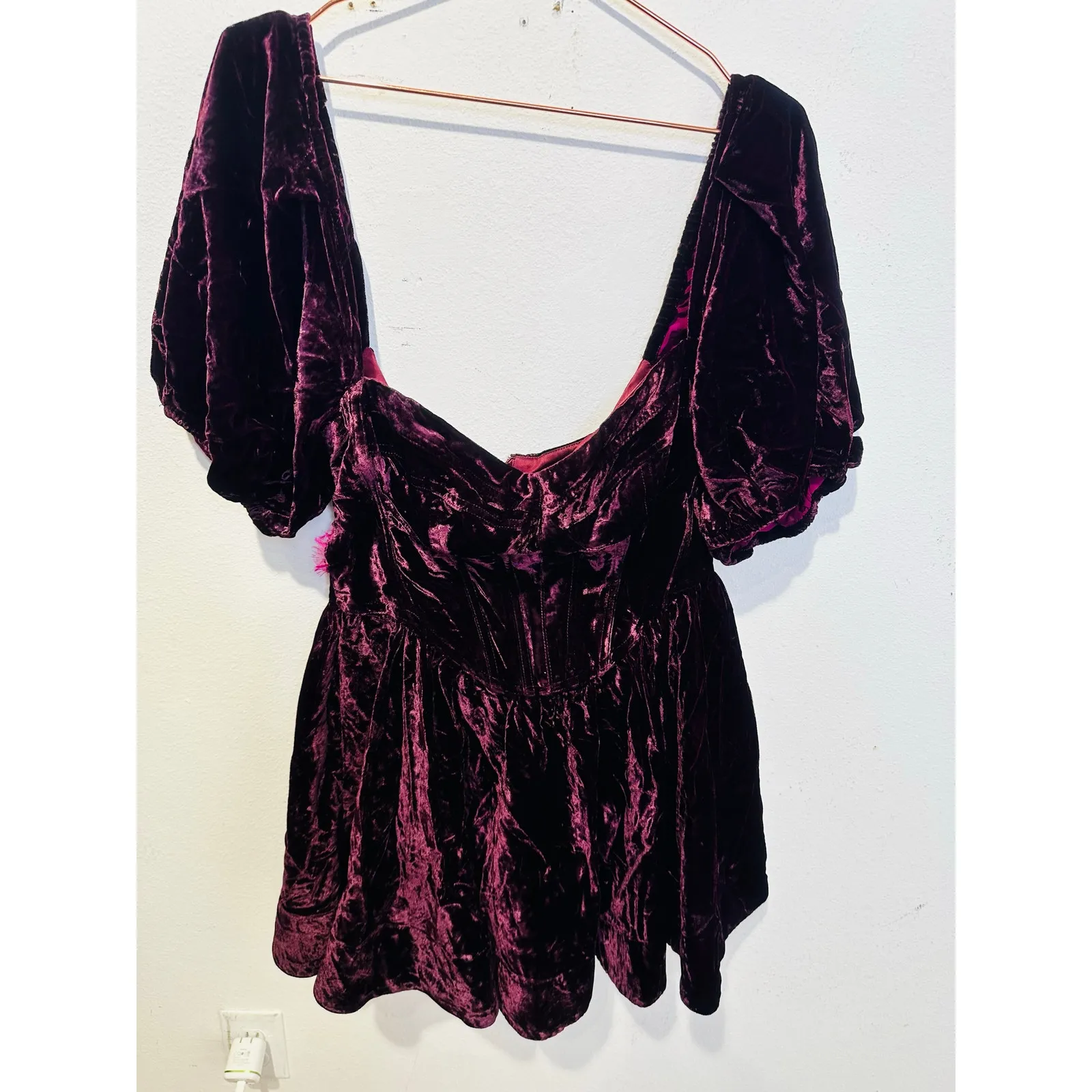 BARDOT Burgundy Velvet Hourglass Puff Sleeves Corset Bodice Mini Dress sz 8 - Image 2