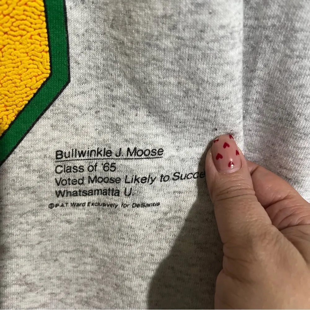 Vintage Bullwinkle Moose “Whatsamatta”‎ University Pullover Sweater Gray Size L - Image 3