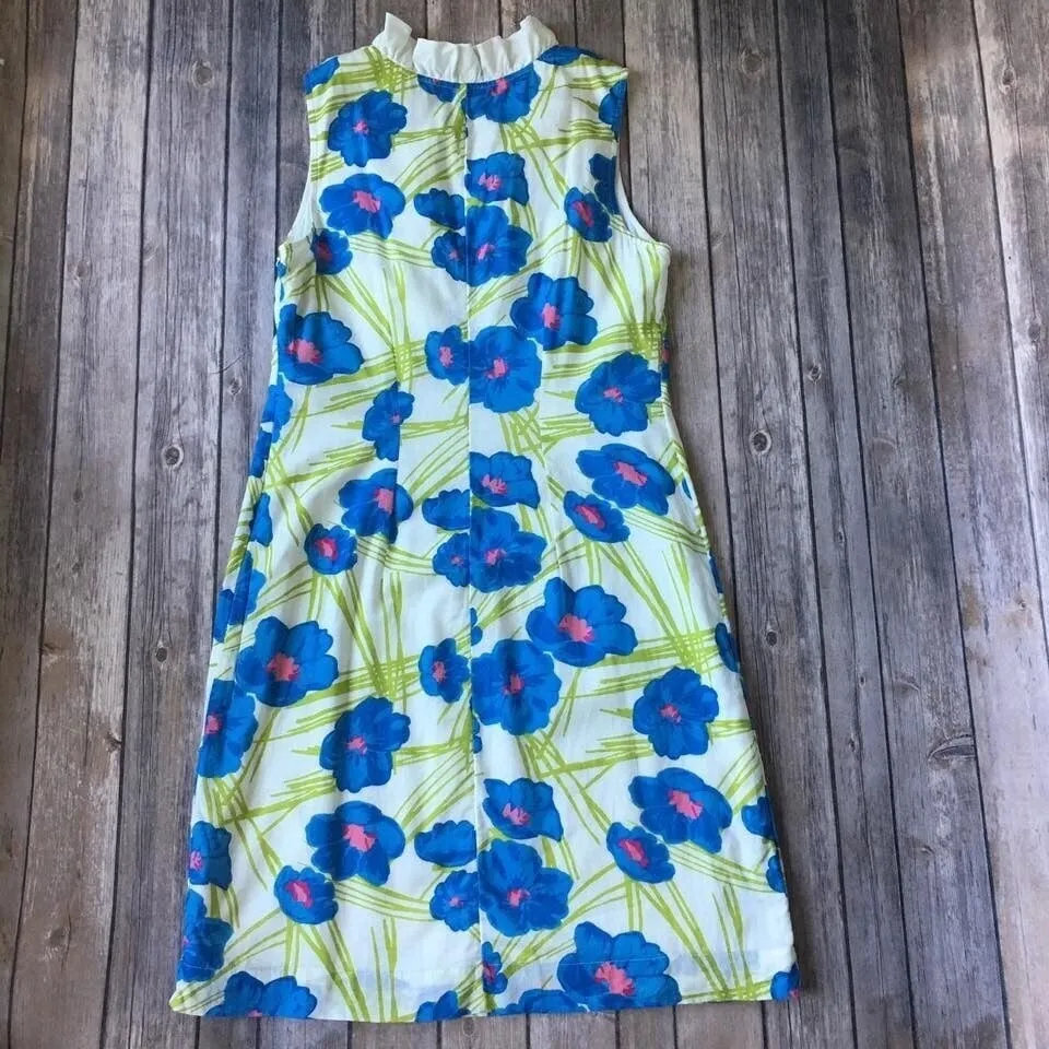 Vtg Floral Dress Women 6 S Merona Mod Retro Ruffled Sheath Coastal Preppy Poppy - Image 5
