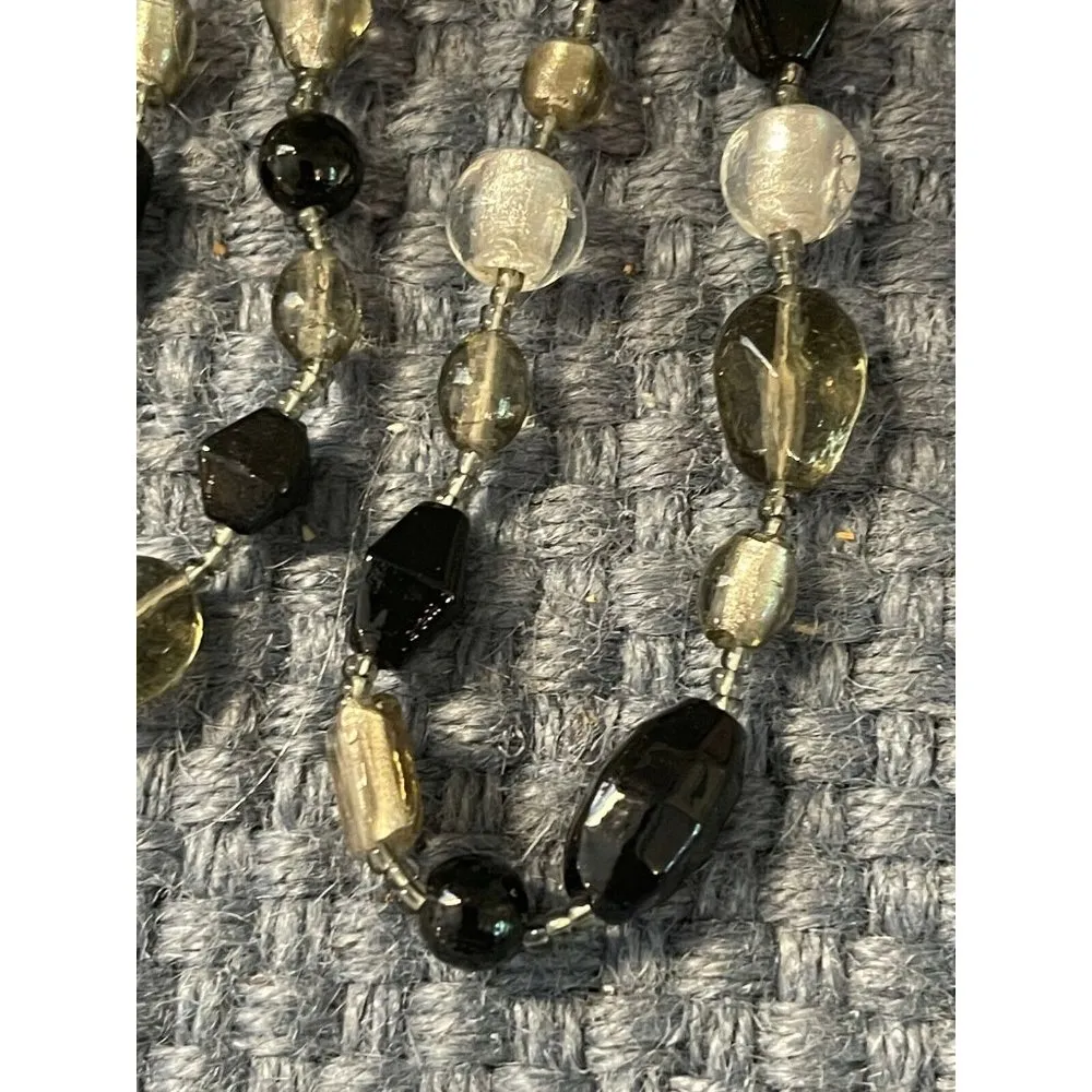 Lane Bryant necklace black clear glass beads long - Image 2