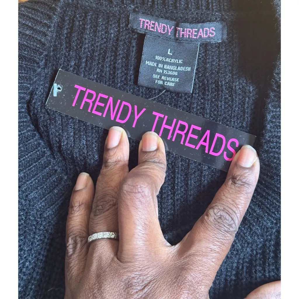 Trendy Threads Black Distressed Knit Sweater Tunic • Shredded Side Detail • L Size L - Image 6