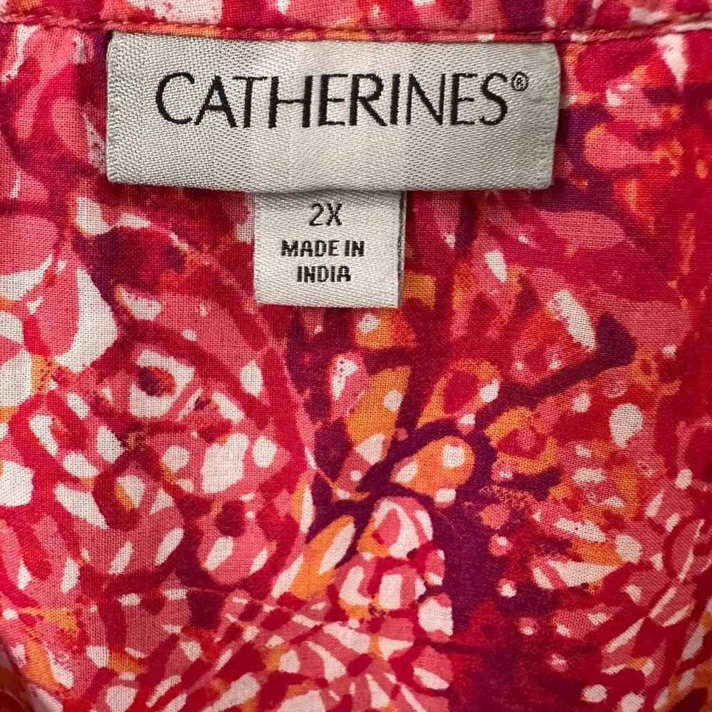 Catherine's Top Women's Size 2x 100% Cotton Lightweight Orange Red Button - Image 4