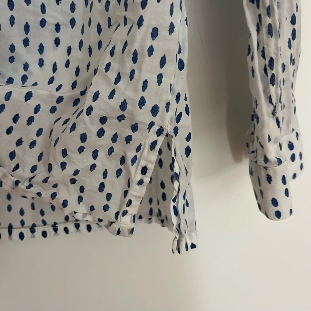 Rikshaw Design Tunic Blouse White Blue Polka Dot Cotton Lightweight Small - Image 6