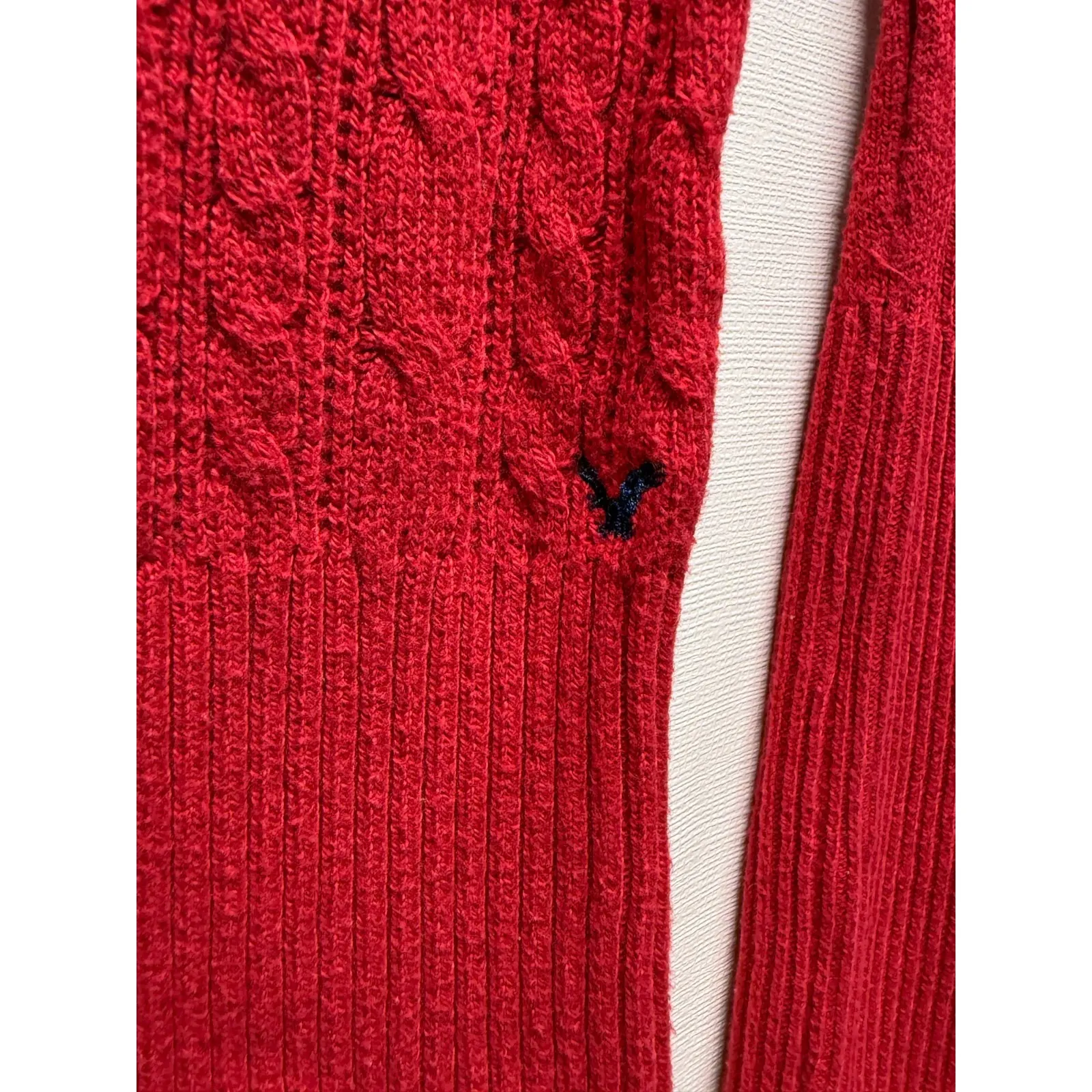 Vtg American Eagle Women Hooded Sweater Sz M Red Cable Knit Y2K‎ Preppy Bella - Image 3