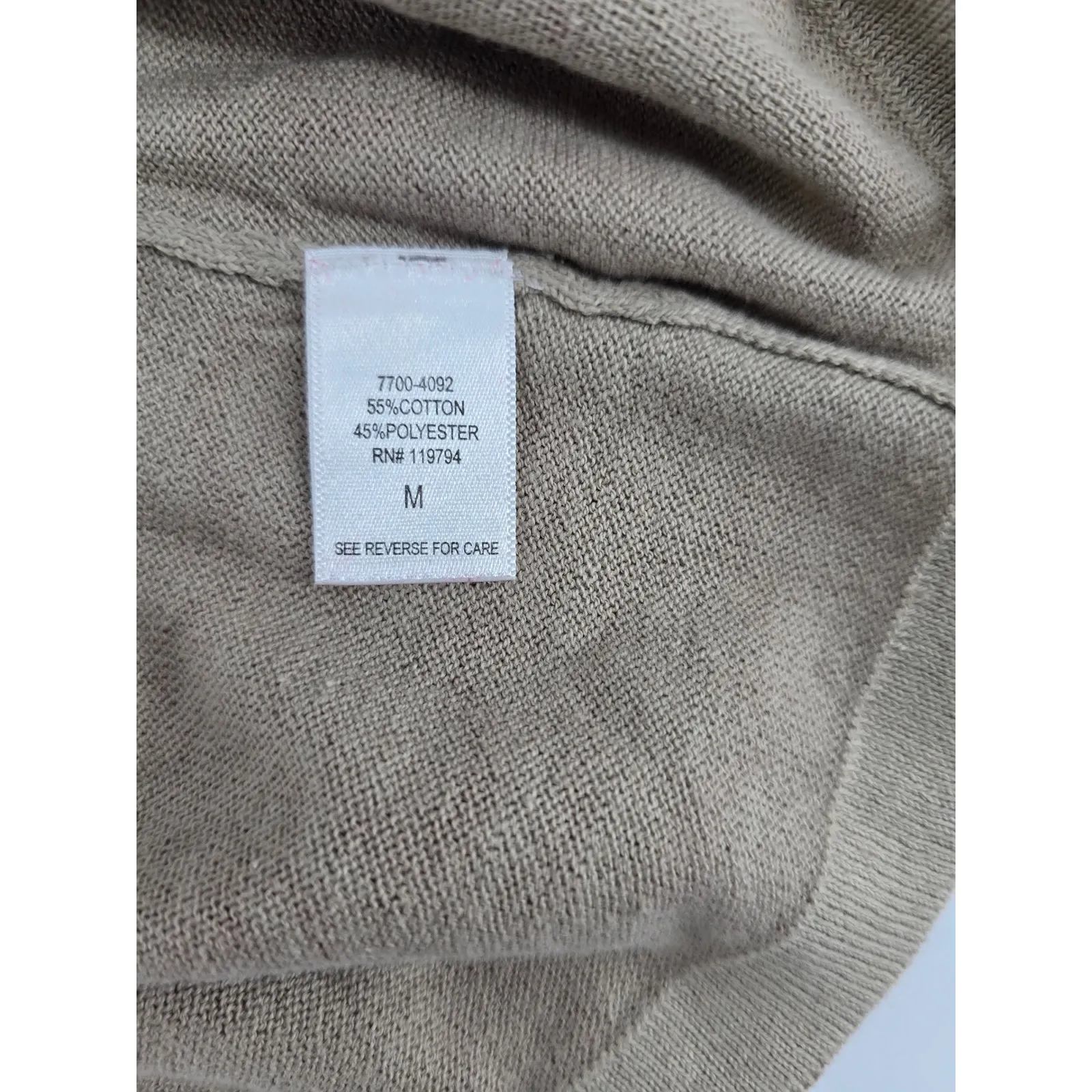 One World Women's Cardigan Sweater M Beige Red Floral Print Button Front Knit - Image 4