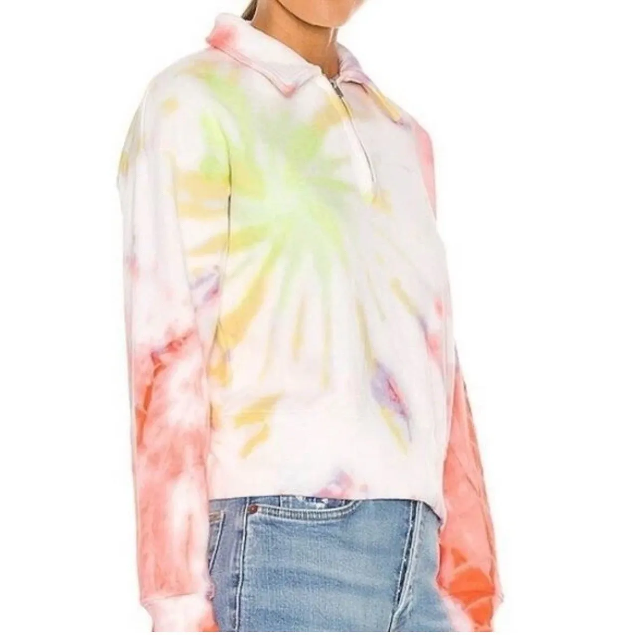 Re/Done Womens Hanes 70s Half Zip Sweatshirt Pullover Tie Dye Cotton Size Large - Image 9
