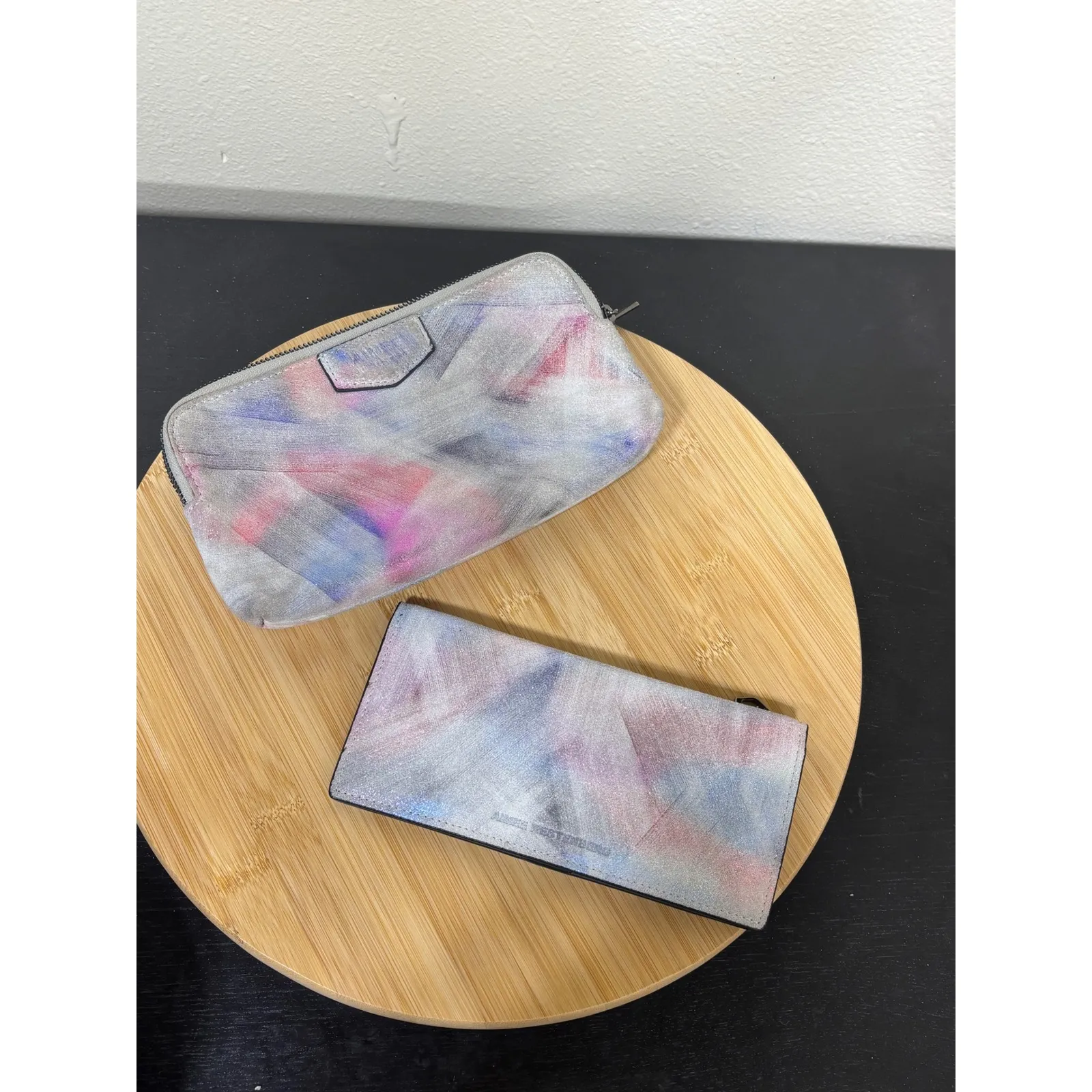 Aimee Kestenberg Double Zip Around Wallet Rainbow Watercolor Print Sparkle - Image 6