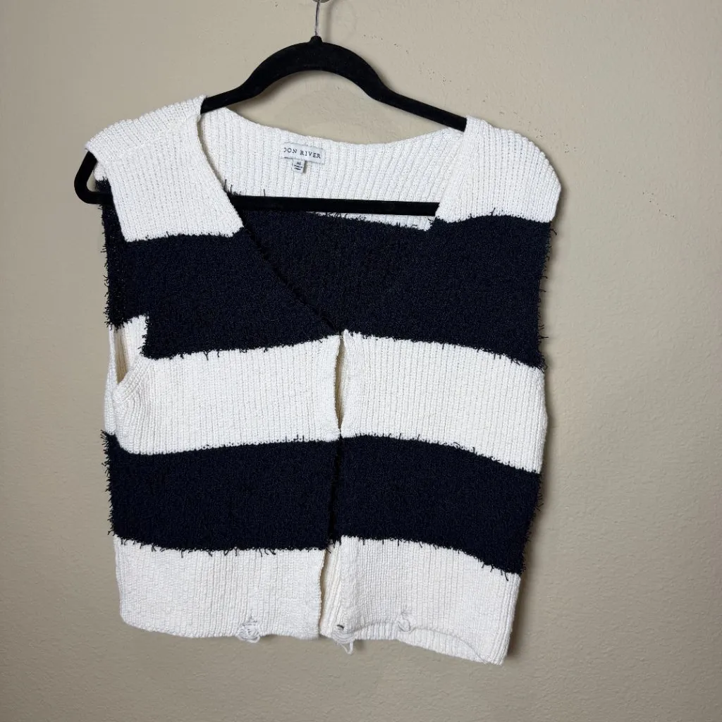 Moon River Sweater Vest Sleeveless Nautical Stripe Size Medium - Image 2