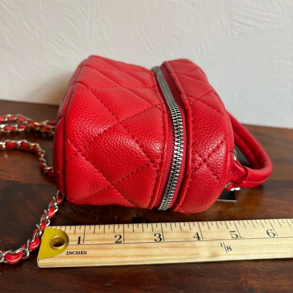 Forever 21 Women's Red Quilted Mini Bag with Chain Strap - Image 3