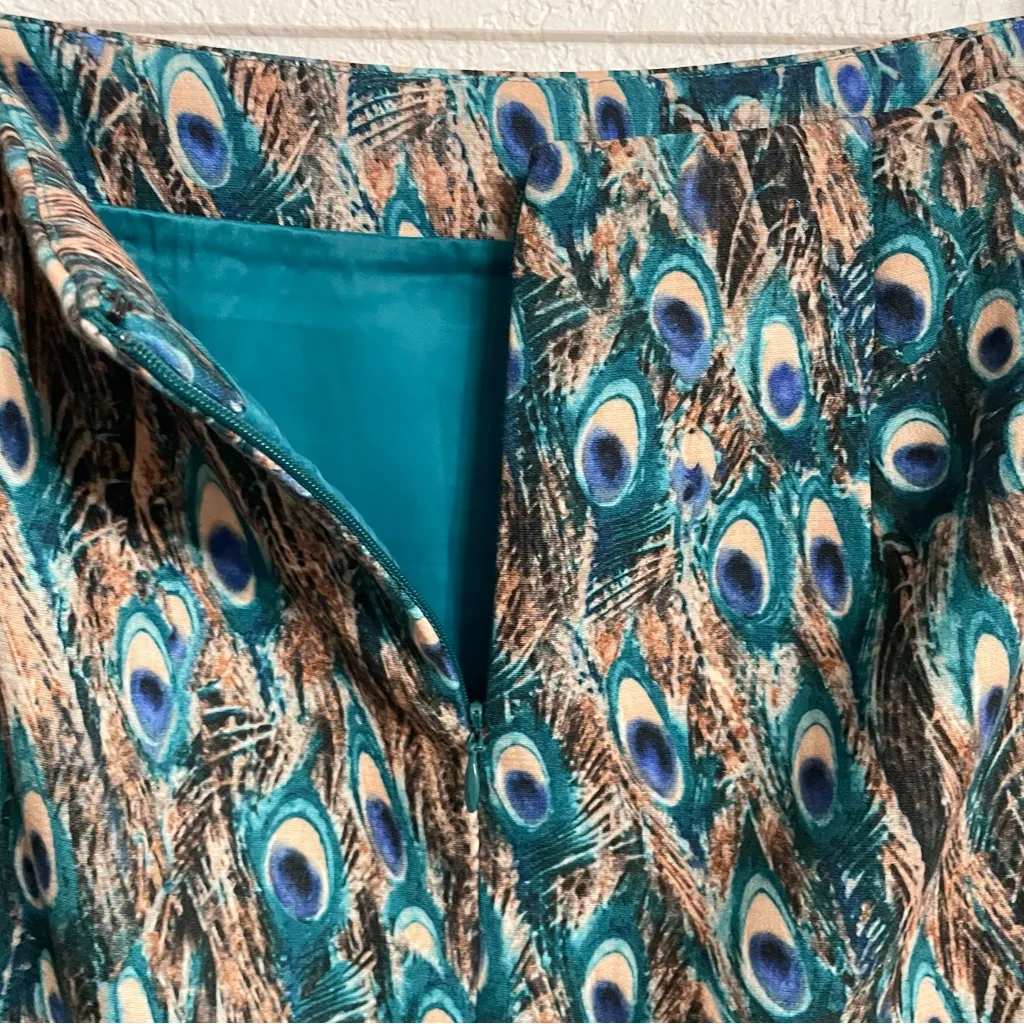 Talbots Womens Skirt Pencil Teal Peacock Feathers Lined Back Slit Size 10 P - Image 8