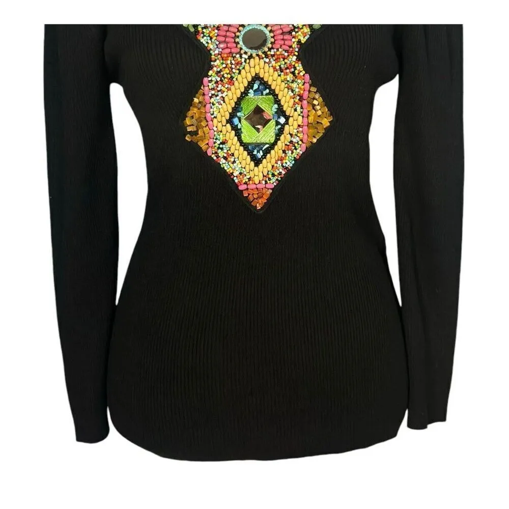Berek Top Size Large Black Beads Embellished Ribbed Artsy Bling Jewel Stones - Image 5