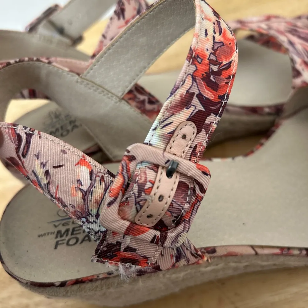 Life Stride‎ Pink and Red Floral Wedges with Ankle Strap size 10M - Image 6