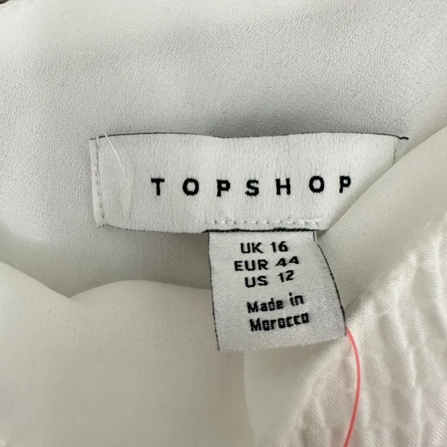 TOPSHOP White One‎ Shoulder Tie Strap Crop Top Women's US 12 Textured NWT - Image 2