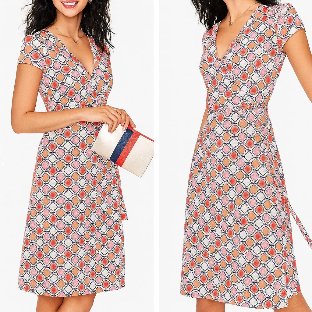 Boden Floral Wrap Dress Pink Frosting Knee Length Stretch Jersey Women’s Size‎ 4 - Image 2