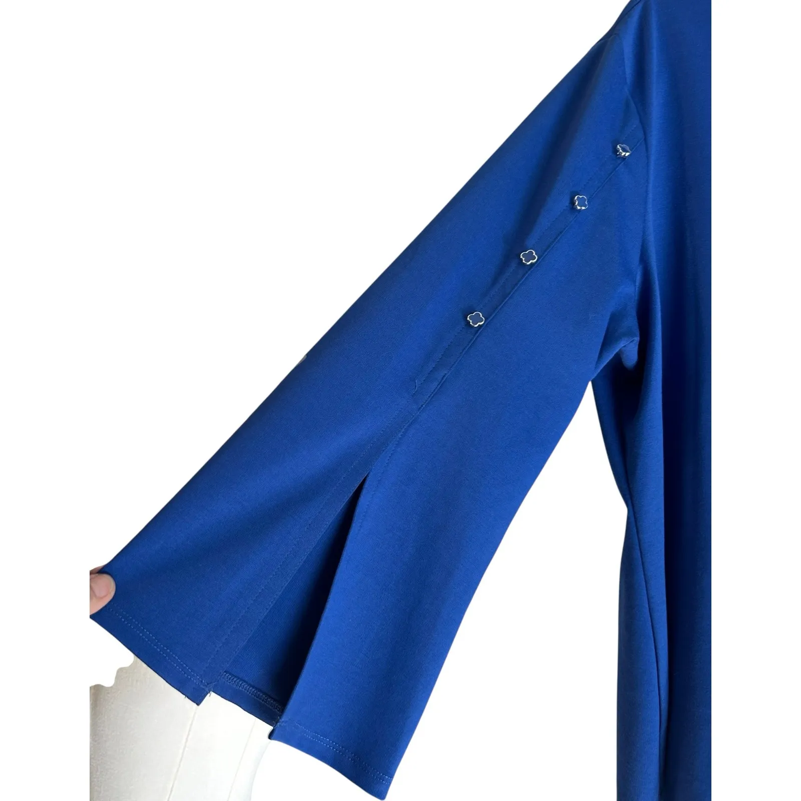 Melissa Paige Woman 1X Top Tunic Button Shoulders Slit Sleave Royal Blue Office - Image 4