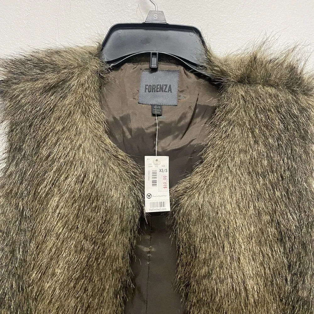 The Limited Forenza Sz XS | S Brown Tan Shaggy Faux Fur Sleeveless Sweater Vest - Image 2