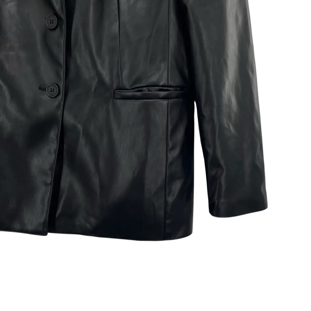H&M Faux Leather Black Blazer Jacket - Image 2