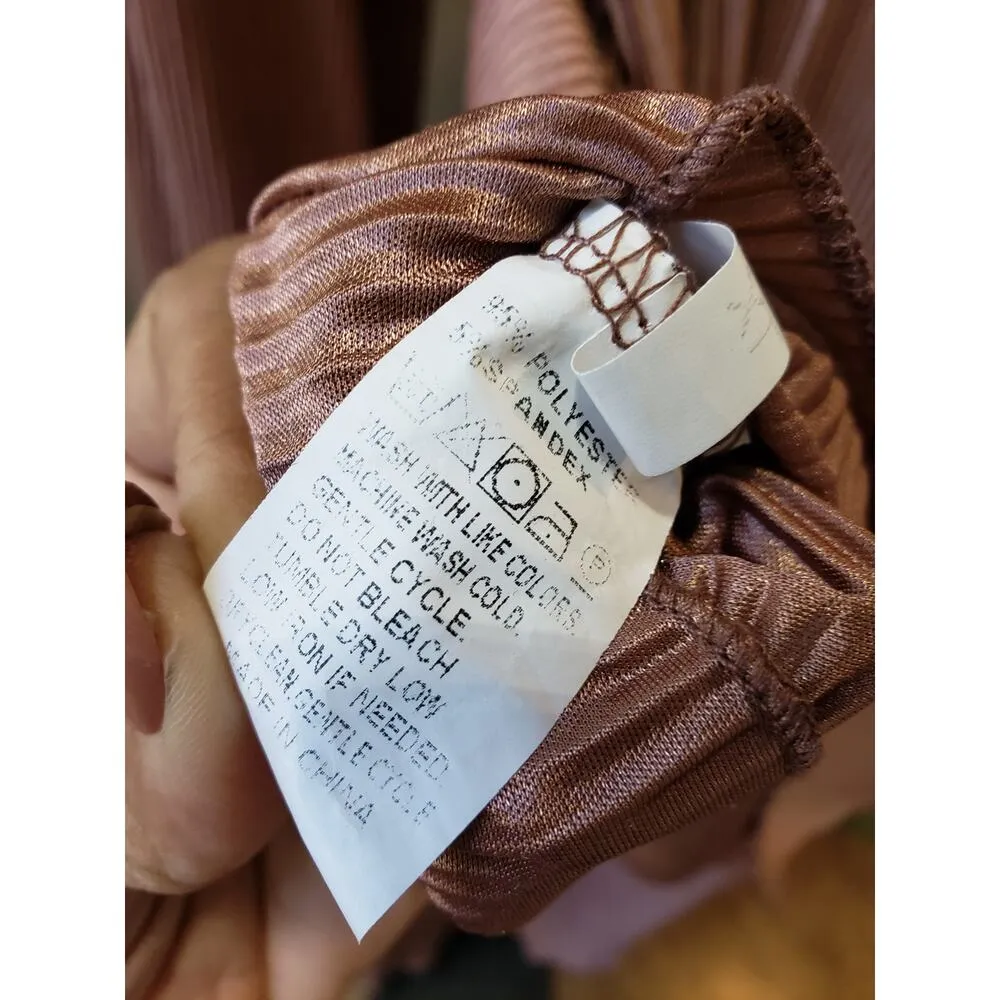 Women Pleated Lounge Set XL Pink Long Sleeve Button Top Wide Leg Pants 2 Piece - Image 15