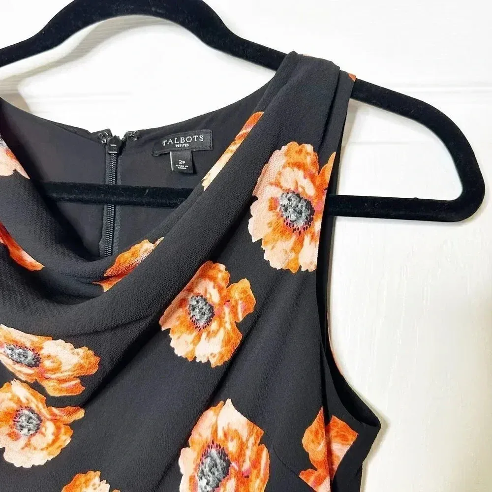 TALBOTS Poppy Floral Cowl Neck Midi Dress‎ Size 2 Petite - Image 2