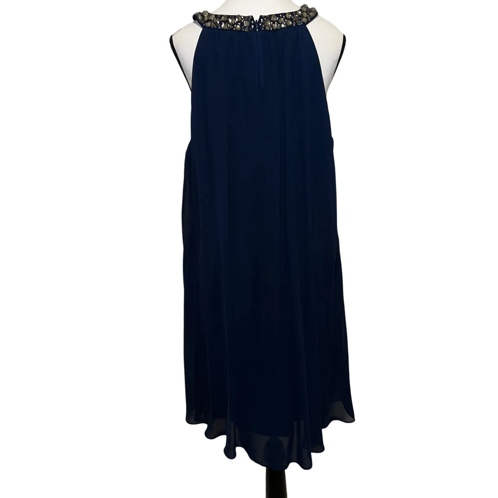 Adrianna Papell Jewel Collar Halter Keyhole Swing Dress Chiffon Overlay Size 16 - Image 5