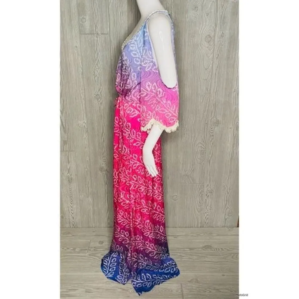 Calypso st Barth floor length maxi tropical ombre beach dress sundress with bead - Image 4
