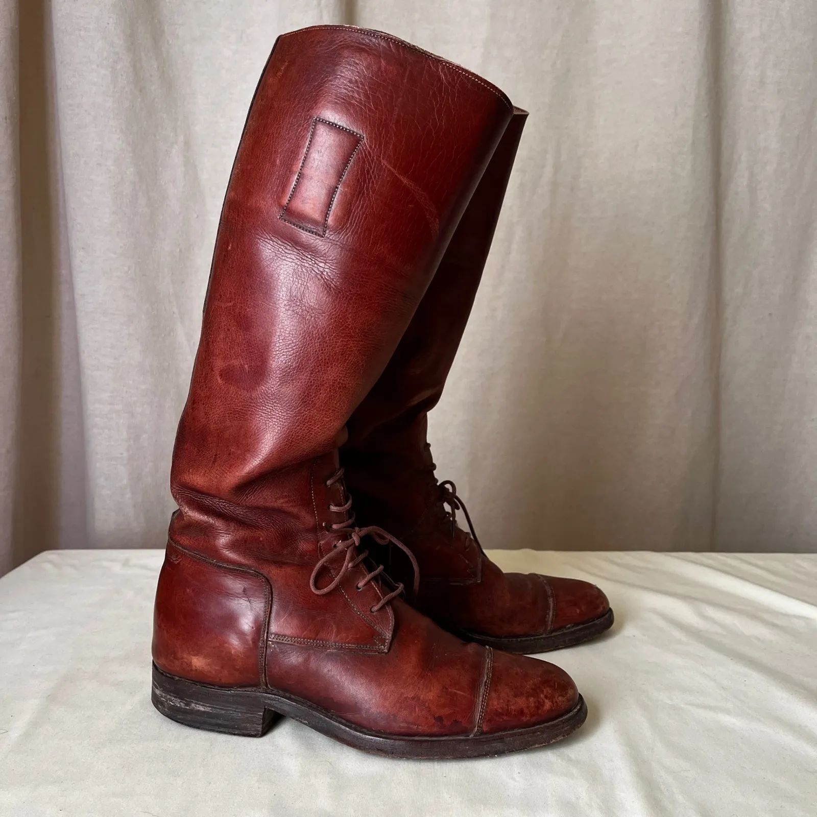 Vintage Burgundy Leather Tall Lace Up Riding Boots Cap Toe Women's 7 Narrow Brown - Image 4