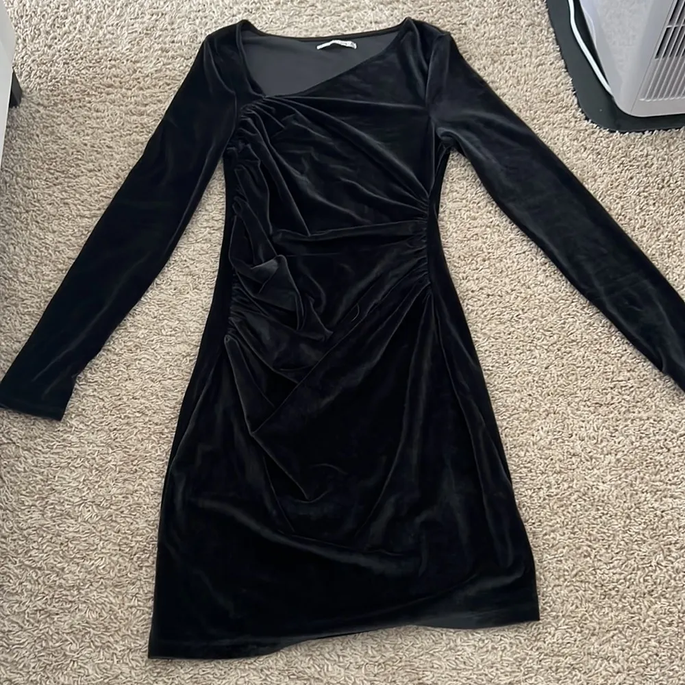 Abercrombie Long Sleeve Asymmetrical Velvet Mini Dress - Image 3