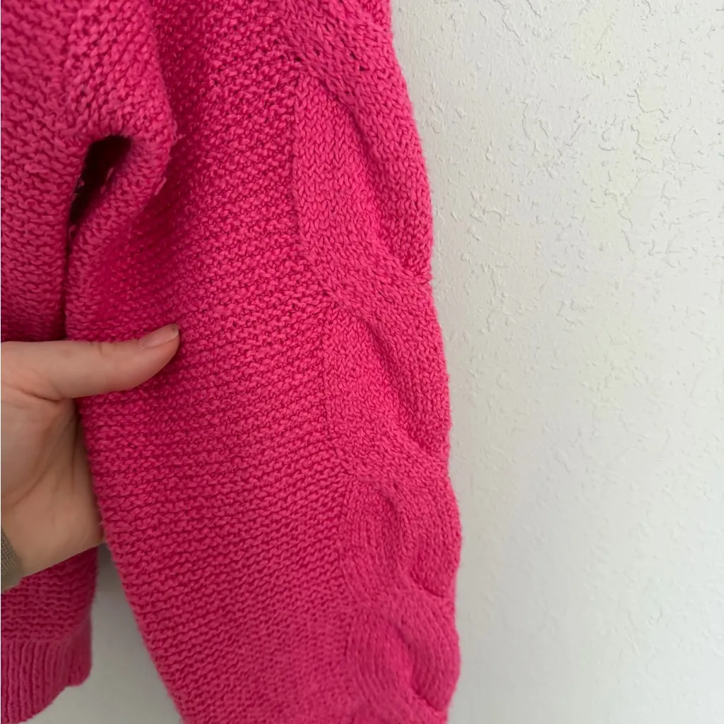 J.Crew Hot Pink Turtleneck Cable Knit Sleeve Sweater Womens M Barbiecore Preppy Size M - Image 6