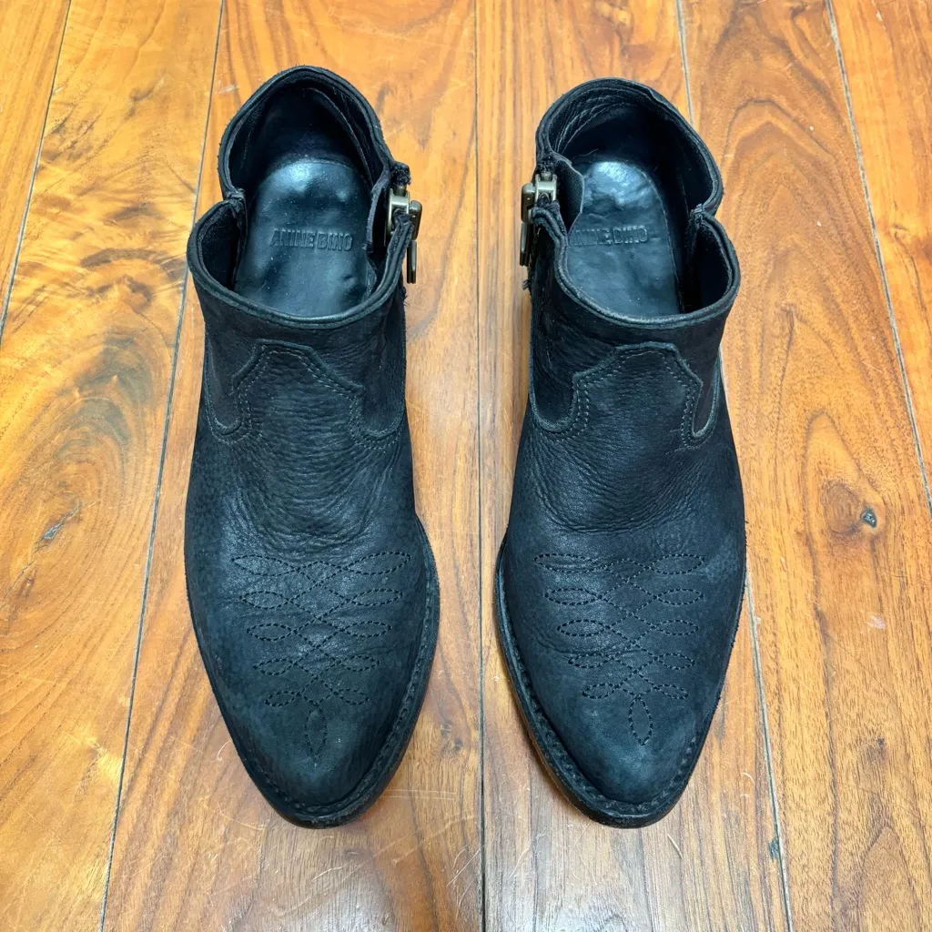Anine Bing Lou Black Leather Ankle Western Cowgirl Ankle Boots 37 / 7 - Image 3