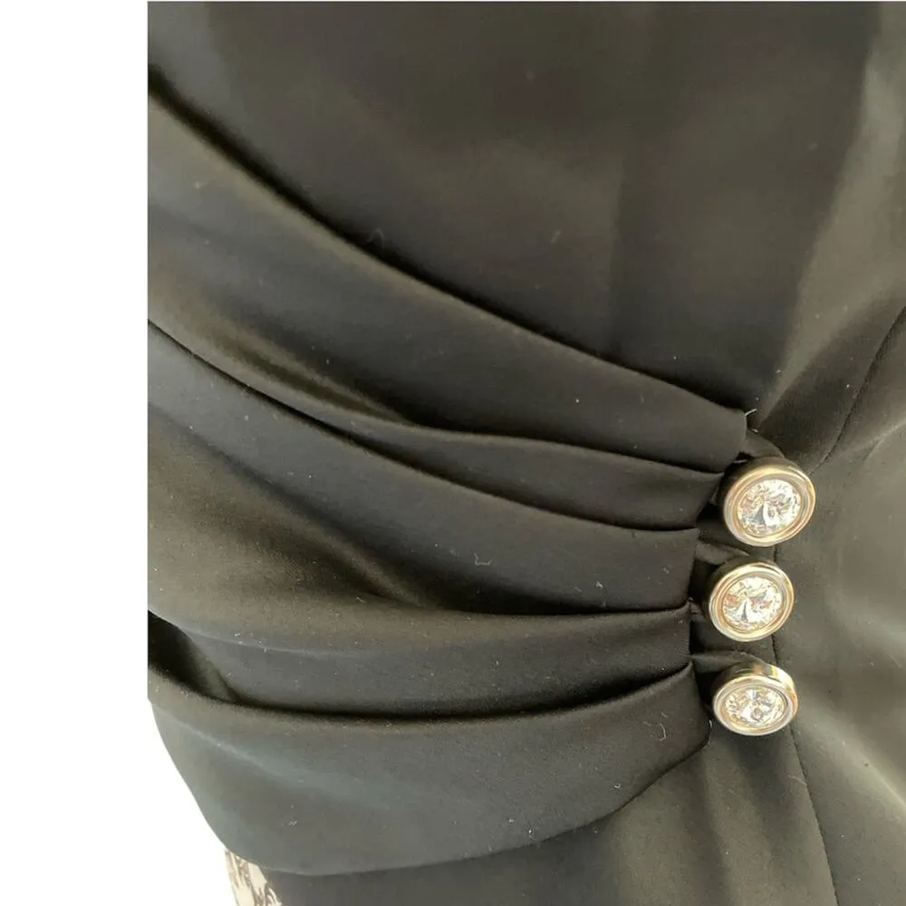 Darcy Vintage 80s Black Formal Satin Taffeta Puff Sleeves Wrap Blouse S Size XS - Image 4