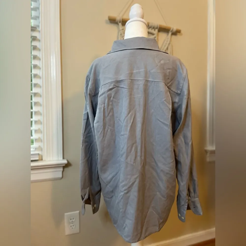 RALPH LAUREN Silk Button Front Collared Embroidered Pocket Sleep Top Size 14 - Image 3